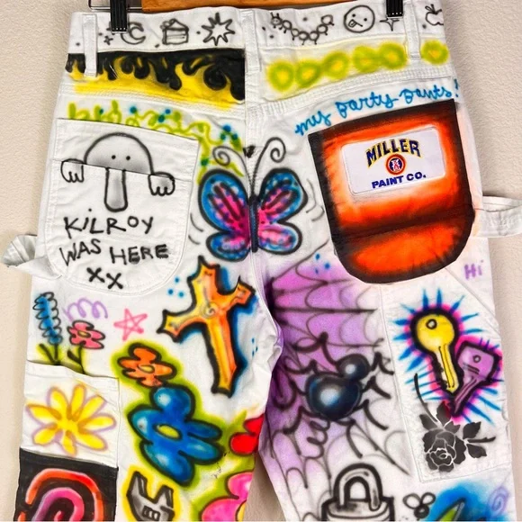 Small Women’s Graffiti Art Spray Art Painters Pants Street Wear 30 x 30 - Picture 7 of 17